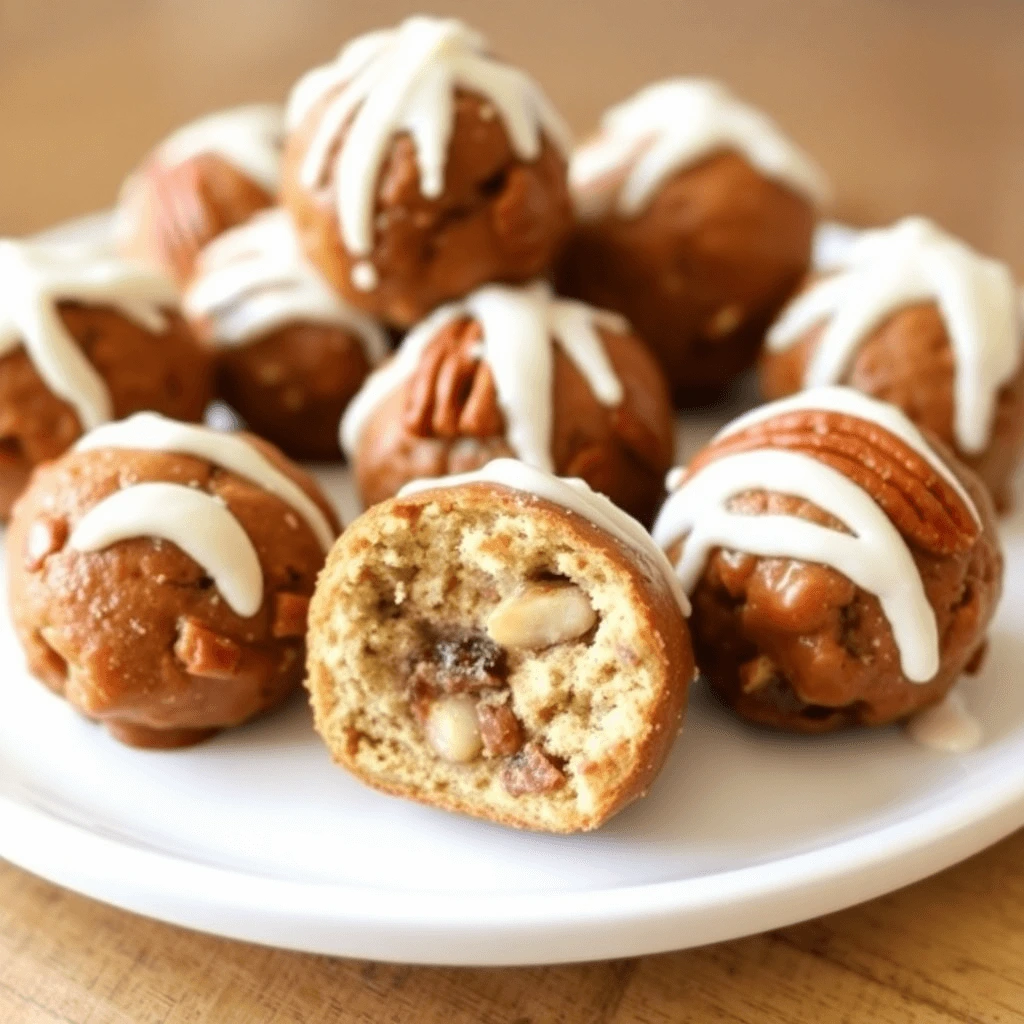 Deliciously crafted homemade pecan pie balls arranged on a serving platter with a sprinkle of powdered sugar.