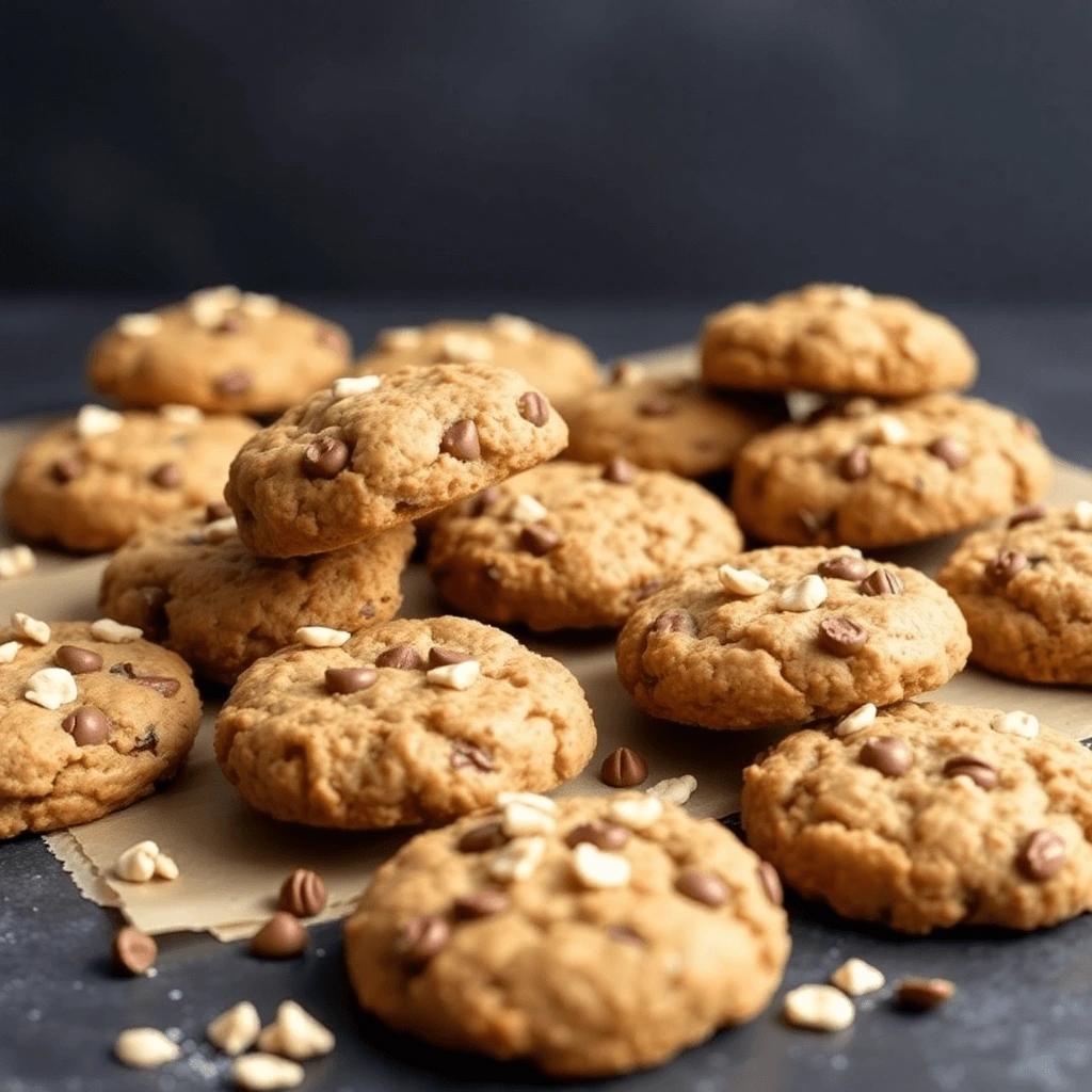 Batch of soft and chewy homemade oatmeal protein cookies on a baking sheet