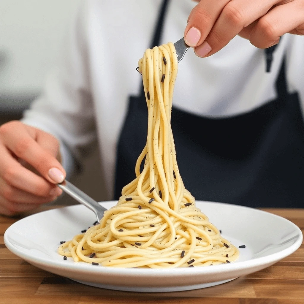 Step-by-step process of making squid ink pasta, featuring dough preparation and the final product.