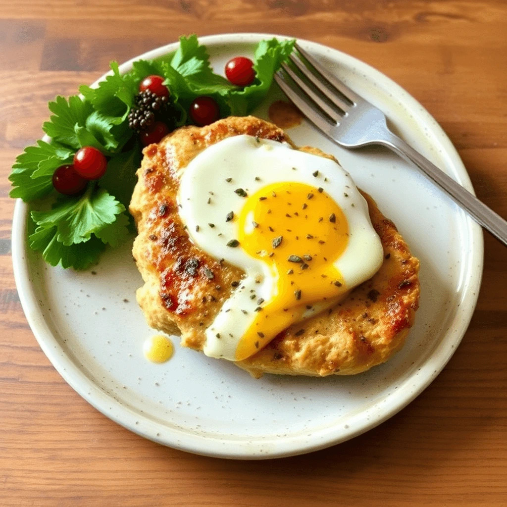 Low-carb chicken breakfast skillet with spinach, mushrooms, and feta cheese.