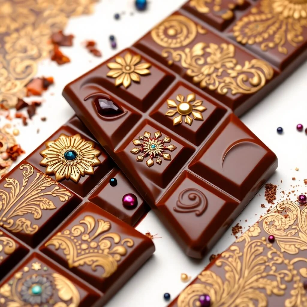 Assorted artisanal chocolates displayed at a boutique in Dubai.