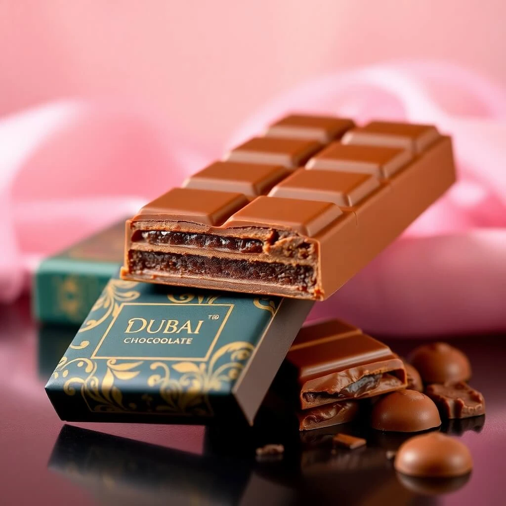 Luxury chocolate bar featuring exotic flavors inspired by Dubai's rich culture.