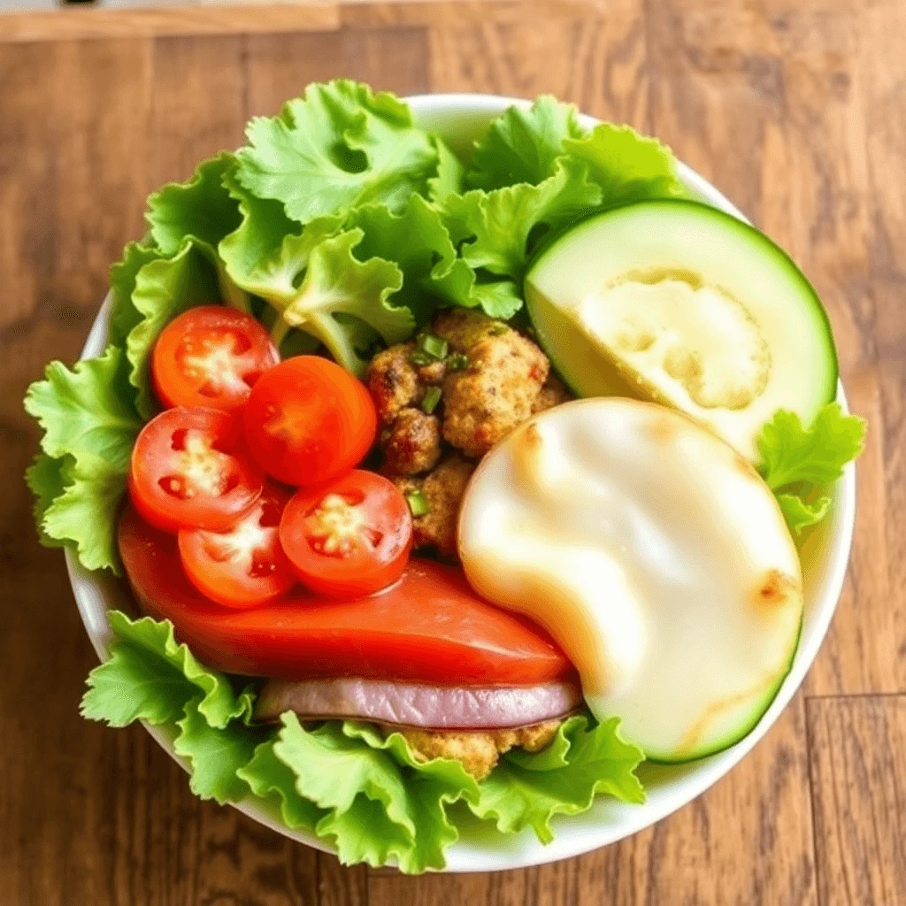 A colorful plate showcasing a variety of low-calorie lunch options including a mixed green salad, grilled chicken, quinoa, and steamed vegetables.