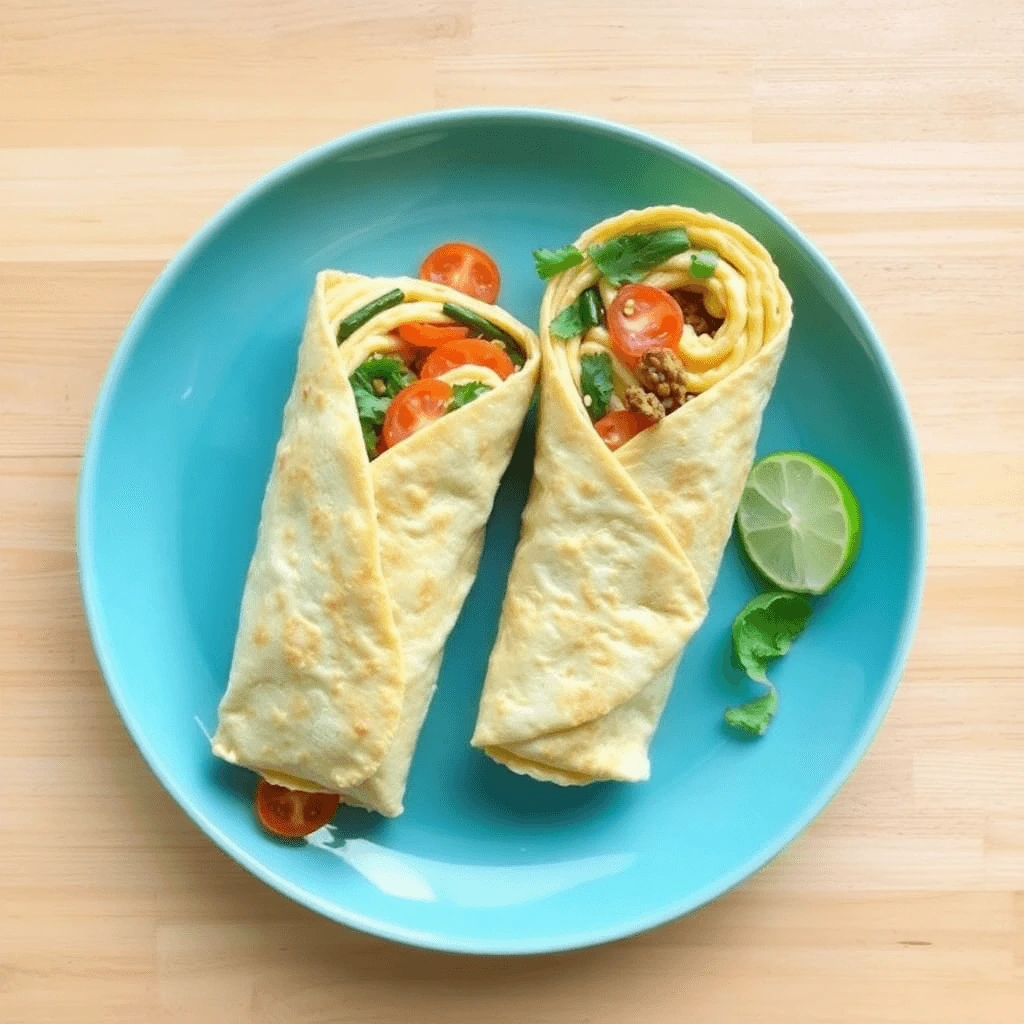 Delicious scrambled eggs, spinach, and feta cheese wrapped in a whole wheat tortilla.