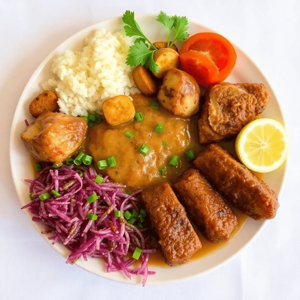 A plate of delicious Halabi-style kibbeh, with its crispy fried exterior giving way to a flavorful and crumbly interior, garnished with fresh parsley and a dollop of yogurt.