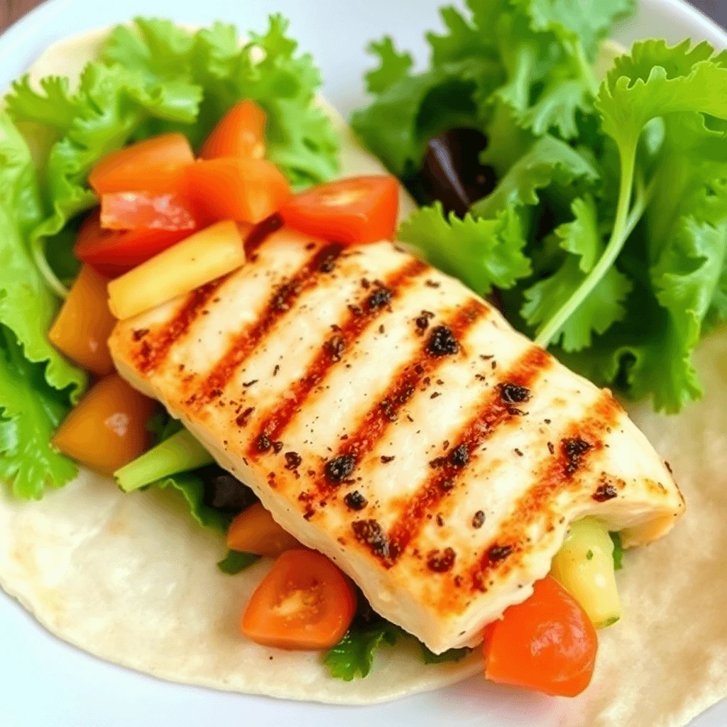 A delicious and easy-to-make healthy fish wrap filled with fresh lettuce, diced tomatoes, cucumber, and crispy fish, served on a whole wheat tortilla.