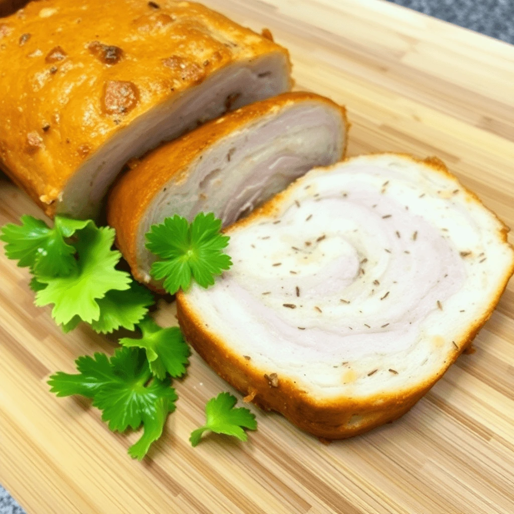 Homemade chicken loaf lunch meat sliced and ready to serve